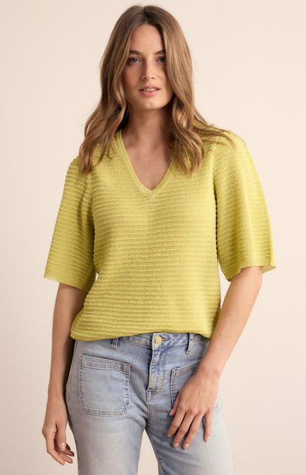 Tramontana Trui V-Neck Lurex Celery Y06-19-601 2 Stretchshop.nl