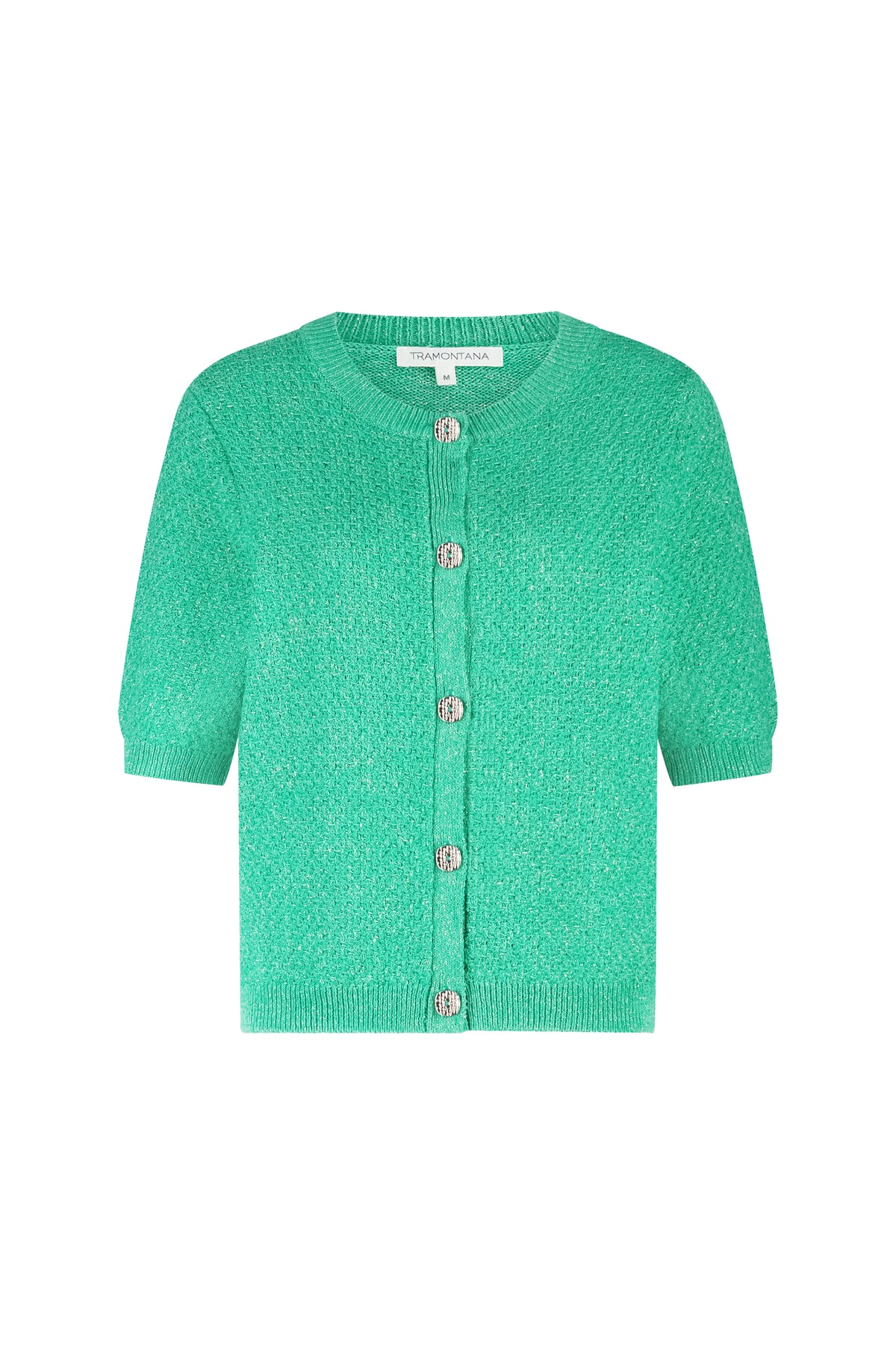 Elegante Tramontana vest van Fancy Yarn in smaragdgroen met fijne textuur en comfort, zichtbaar in de afbeelding.