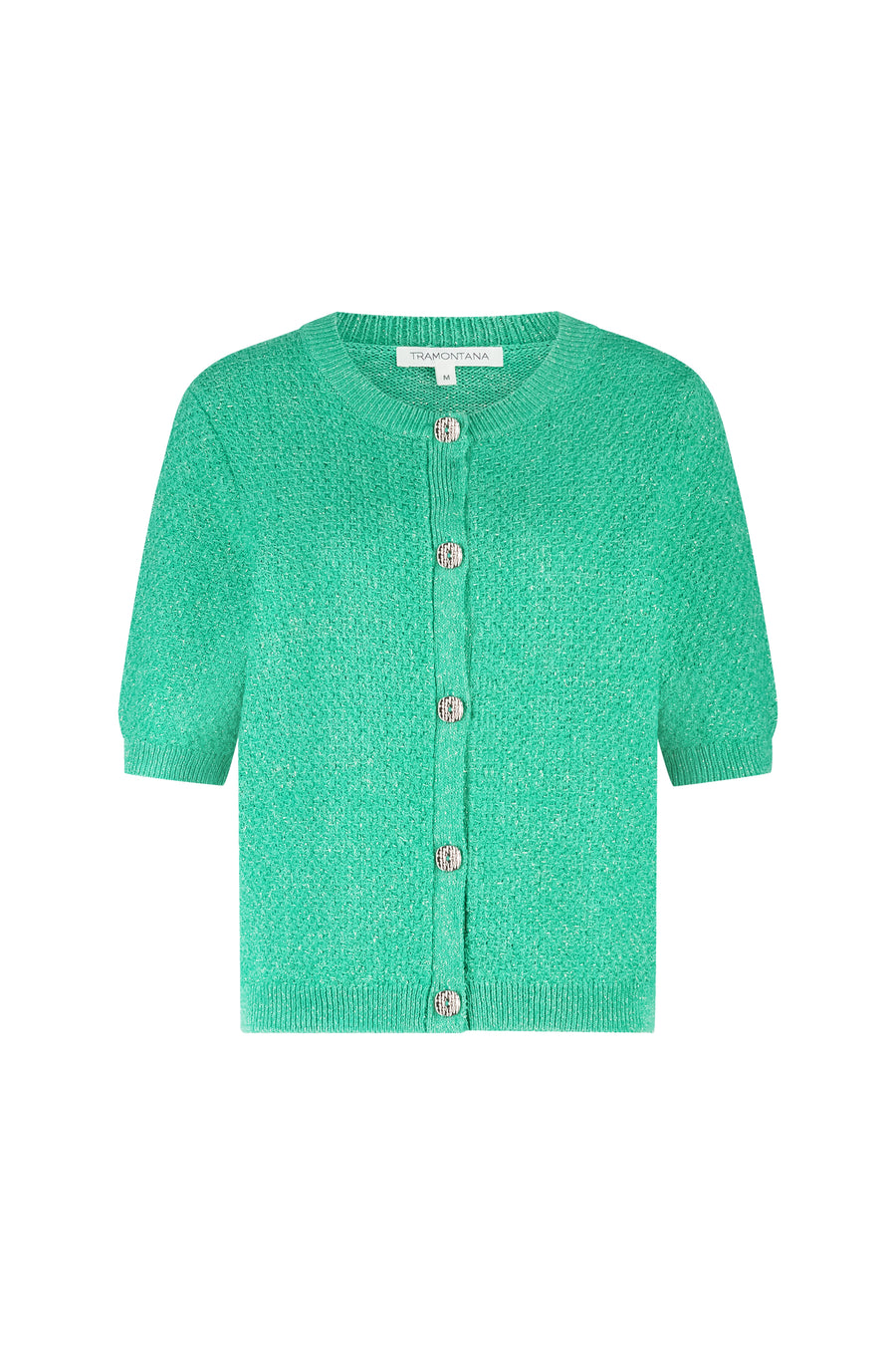 Elegante Tramontana vest van Fancy Yarn in smaragdgroen met fijne textuur en comfort, zichtbaar in de afbeelding.