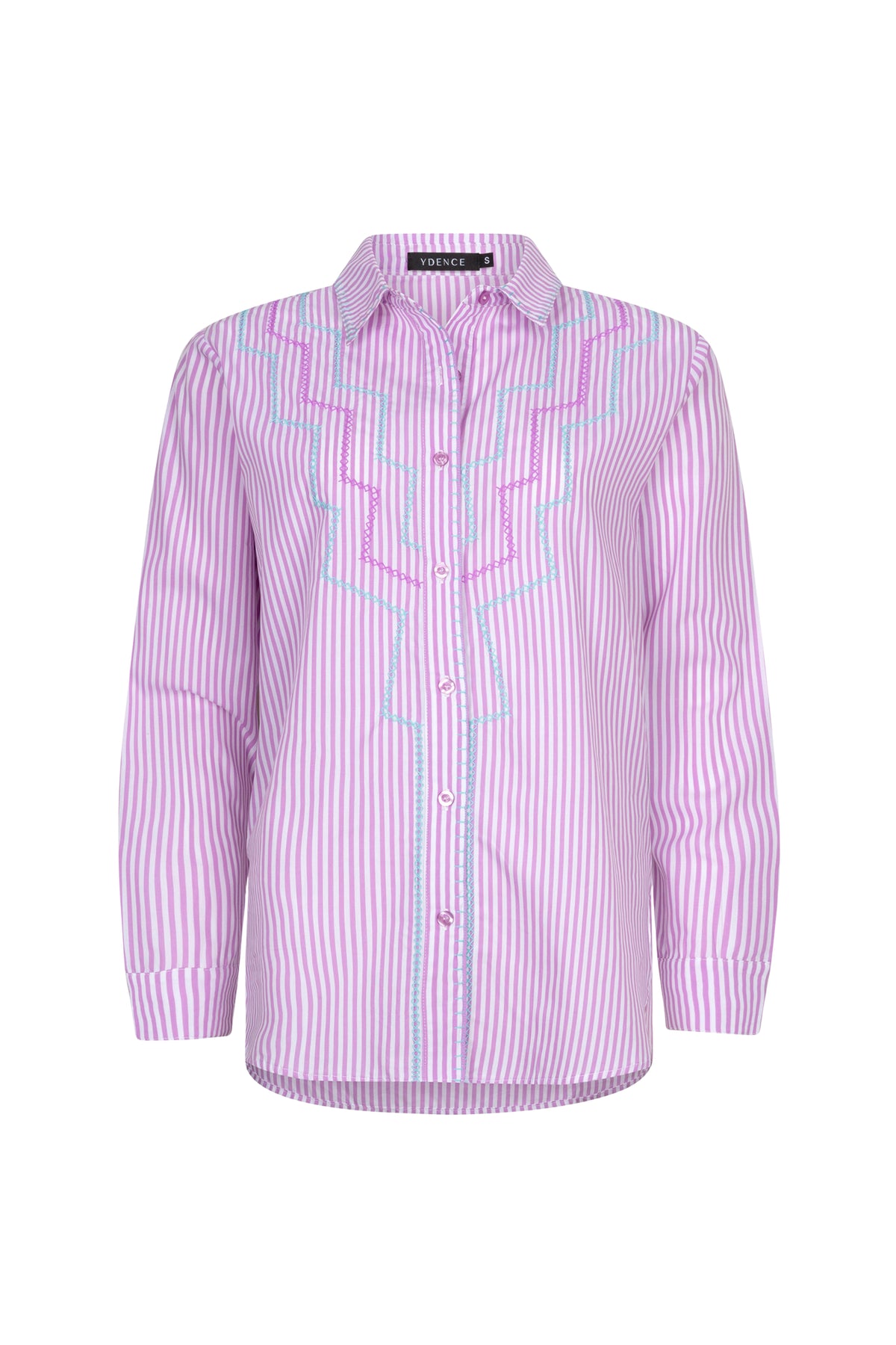 Violet blouse Gaby van Ydence, met elegante pasvorm en zachte stof, gedragen door een model.
