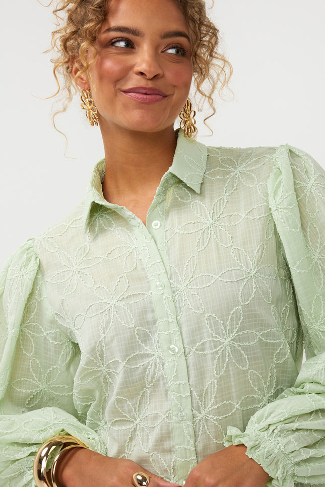 Ydence Blouse Isamae Soft Green Stretchshop.nl