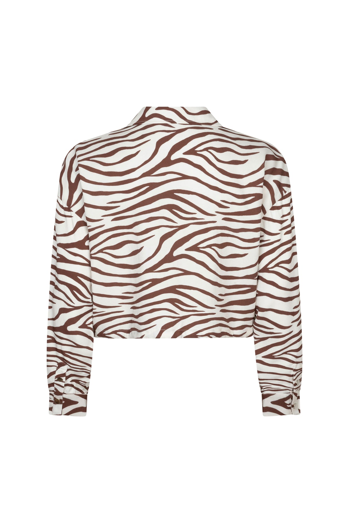 Zebra print blouse Nielie van Ydence, met lange mouwen en ronde hals, gedragen door een model.