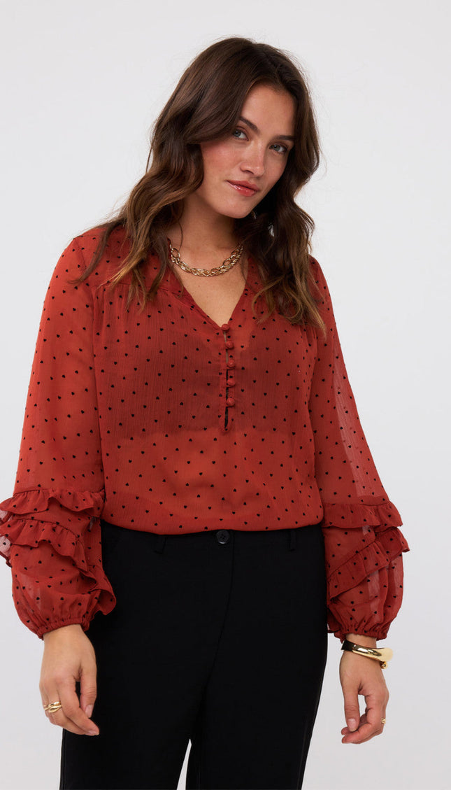 Ydence Blouse nola brick Stretchshop.nl