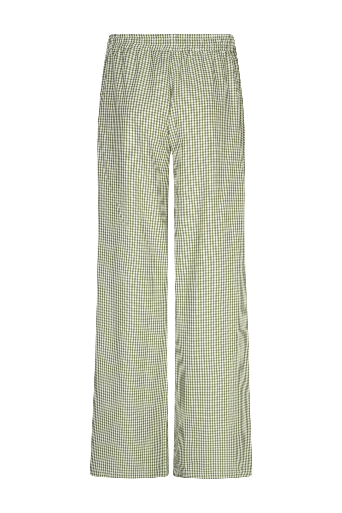 Groene geruite lange broek van Ydence met rechte snit en hoge taille, gedragen door een model.