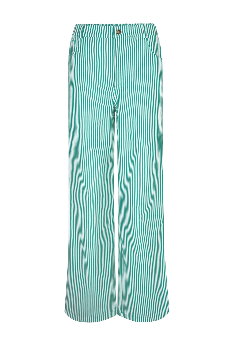 Sea green Djamilla broek van Ydence, lange stijl met comfortabele pasvorm en modieuze uitstraling, zichtbaar in de afbeelding.