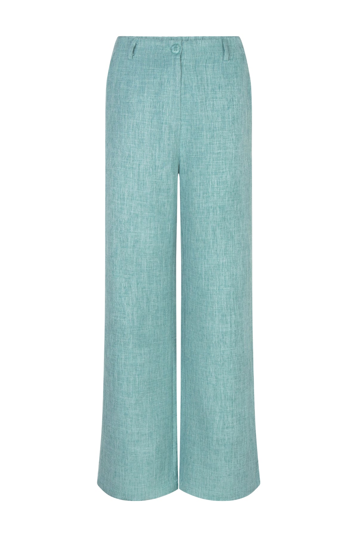 Turquoise melange Leona broek van Ydence, recht model met elastische taille en comfortabele pasvorm, zichtbaar in de afbeelding