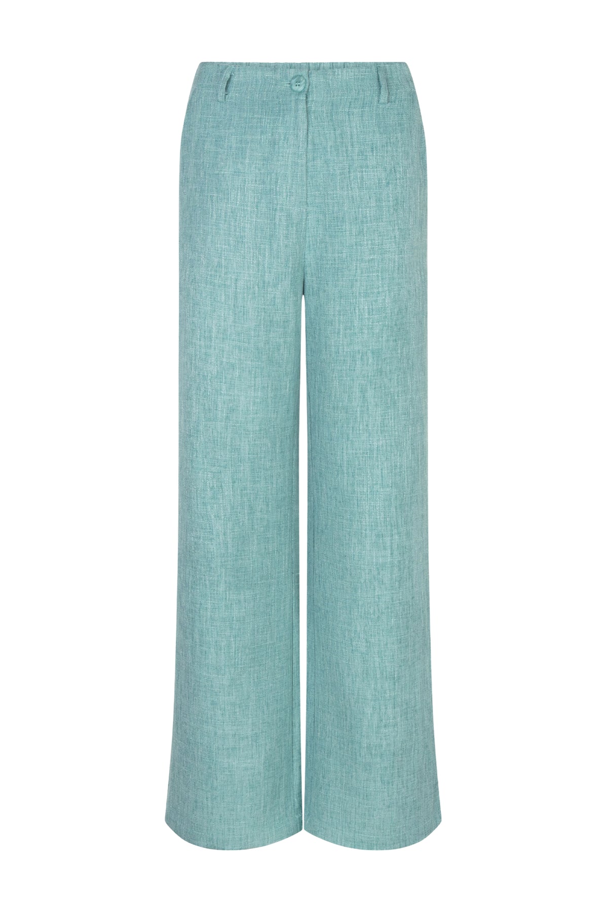 Ydence Leona turquoise melange lange broek met rechte snit en elastische taille, comfortabel en modieus voor dagelijks gebruik