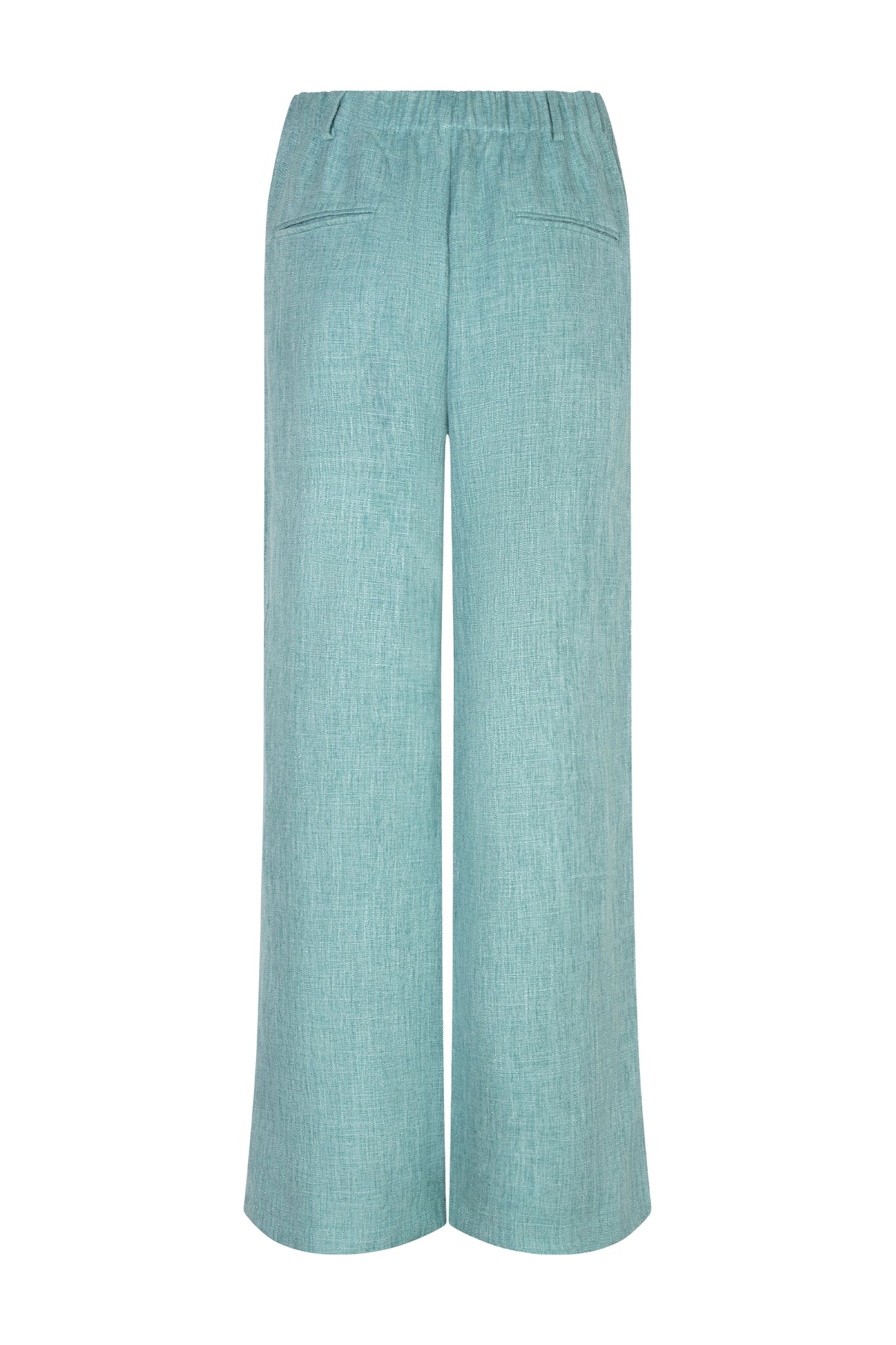 Ydence Leona turquoise melange lange broek met rechte pasvorm en elastische taille, geschikt voor casual draagstijl.