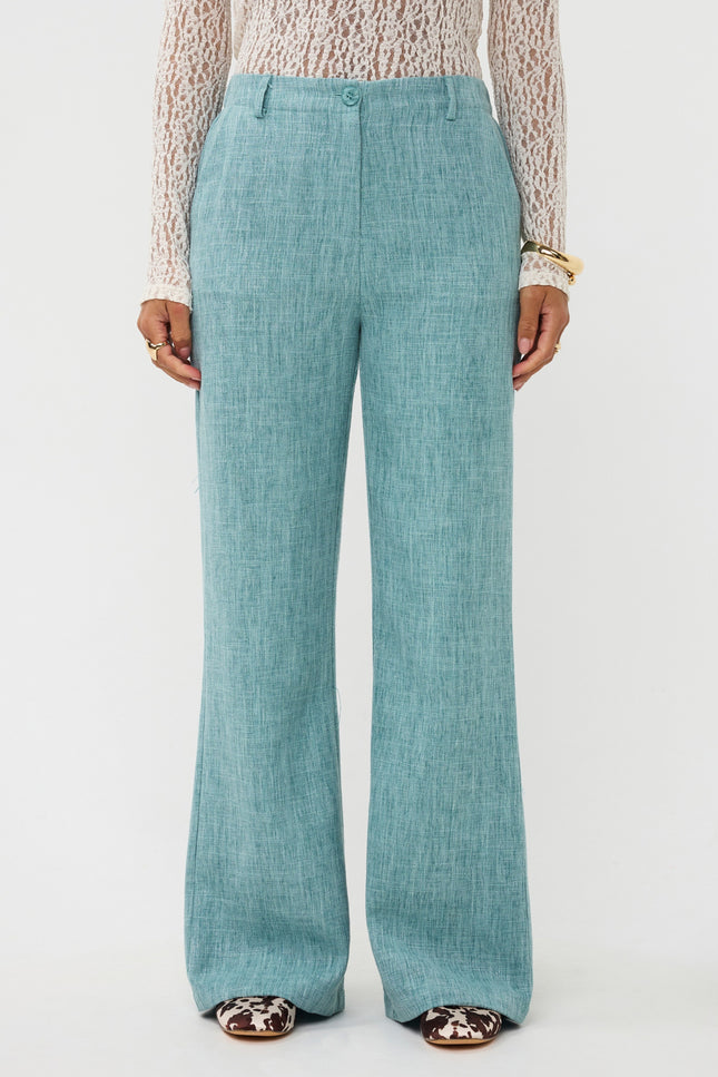 Ydence Broek Leona Turquoise Melange Tall Stretchshop.nl