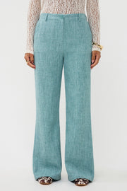 Ydence Leona turquoise melange lange broek met taillehoogte en comfortabele pasvorm, geschikt voor casual en stijvolle outfits