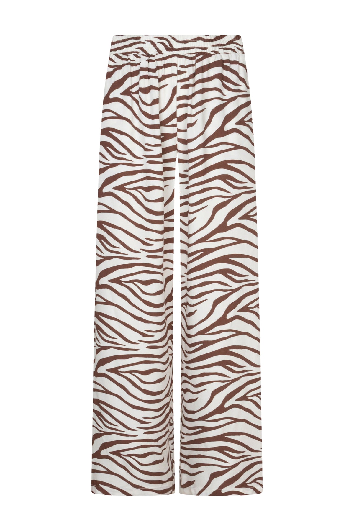 Zebra print Lulu broek van Ydence, comfortabele damesbroek met zwart-witte zebra motief, getoond op een model.