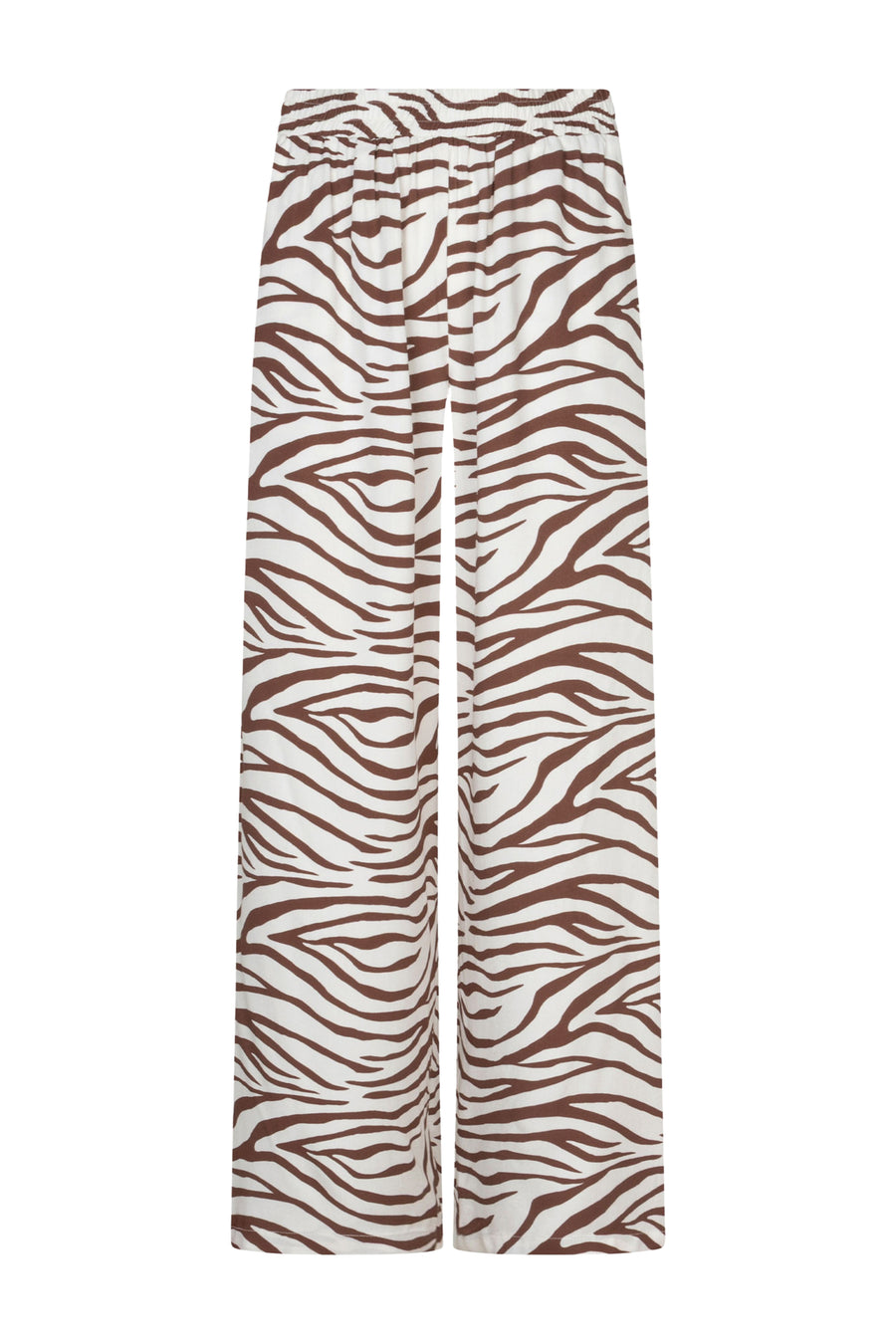 Zebra print Lulu broek van Ydence, comfortabele damesbroek met zwart-witte zebra motief, getoond op een model.