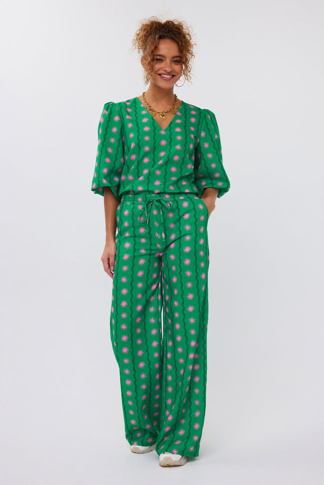 Ydence Broek Veerle Green Print Stretchshop.nl