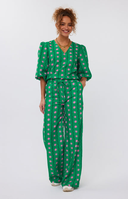 Ydence Broek Veerle Tall Green Print Stretchshop.nl