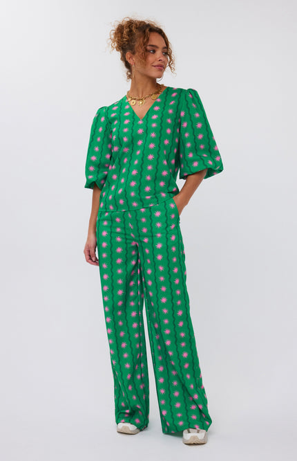 Ydence Broek Veerle Tall Green Print Stretchshop.nl