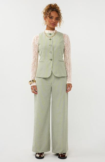 Ydence Gilet Jette Green Check Stretchshop.nl