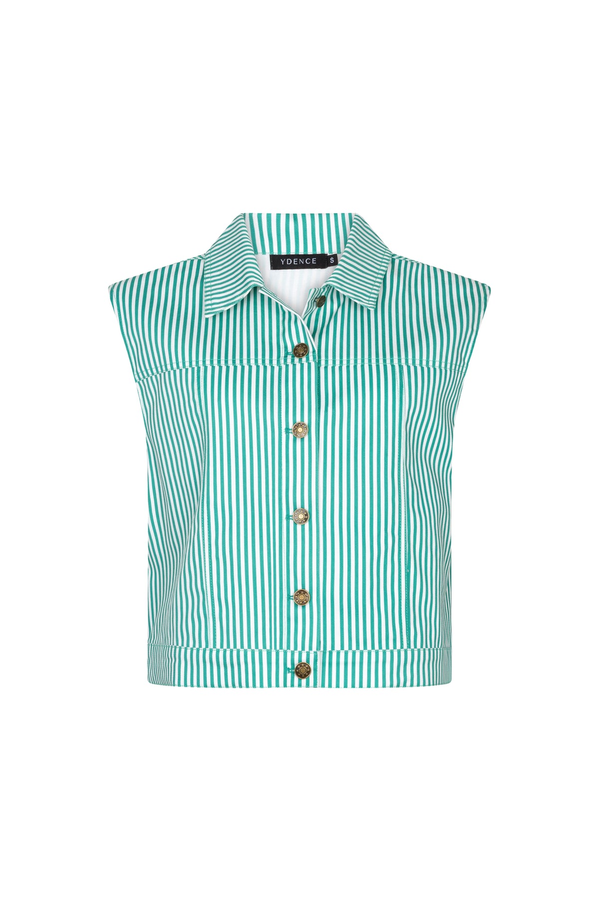 Ydence Gilet Marit in zeegroen, zachte gewatteerde jas met rits en kraag, geschikt voor casual en outdoor gebruik.