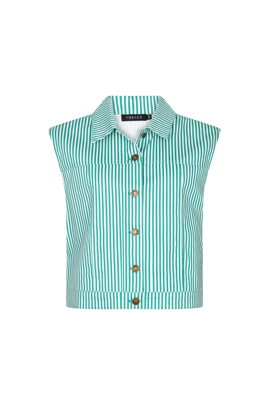 Ydence Gilet Marit in zeegroen, zachte gewatteerde jas met rits en kraag, geschikt voor casual en outdoor gebruik.