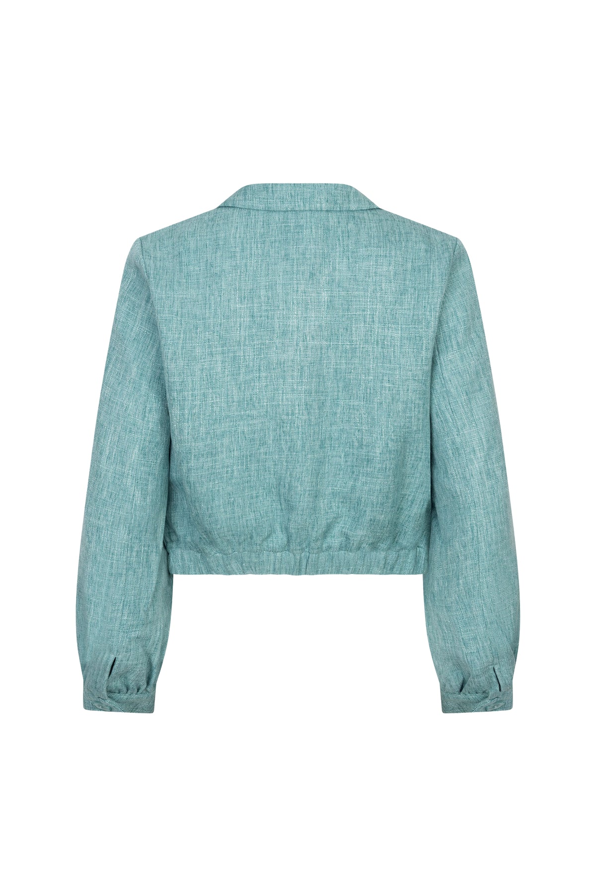 Ydence Jinte jas in turquoise melange met capuchon en rits, casual winterjas voor dames, close-up van de stof en details