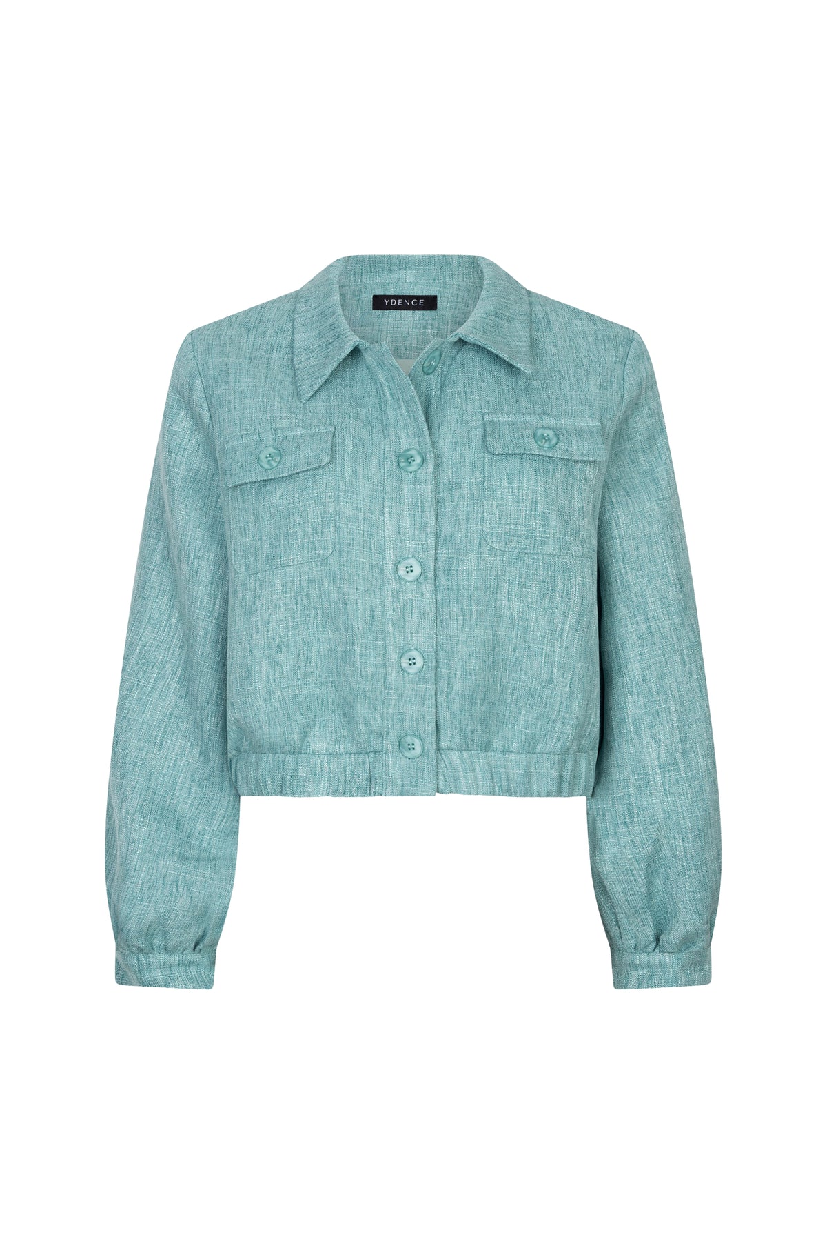 Lichte turquoise melange Ydence Jinte jas met capuchon en ritssluiting op de voorzijde.