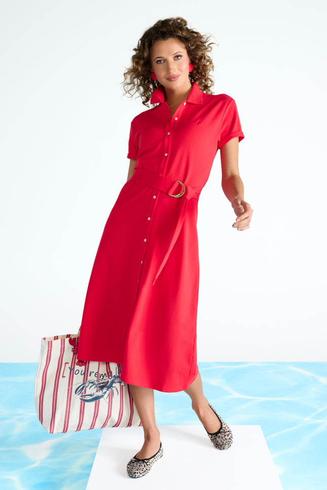 K-design Jurk Midi Polo Met Knoopjes Tomato C757L Stretchshop.nl