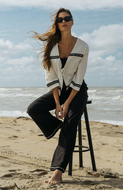 Zizo Broek Taylan Black Offwhite Stretchshop.nl