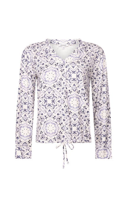Zoso Blouse Tessa Offwhite Blue 254 Stretchshop.nl