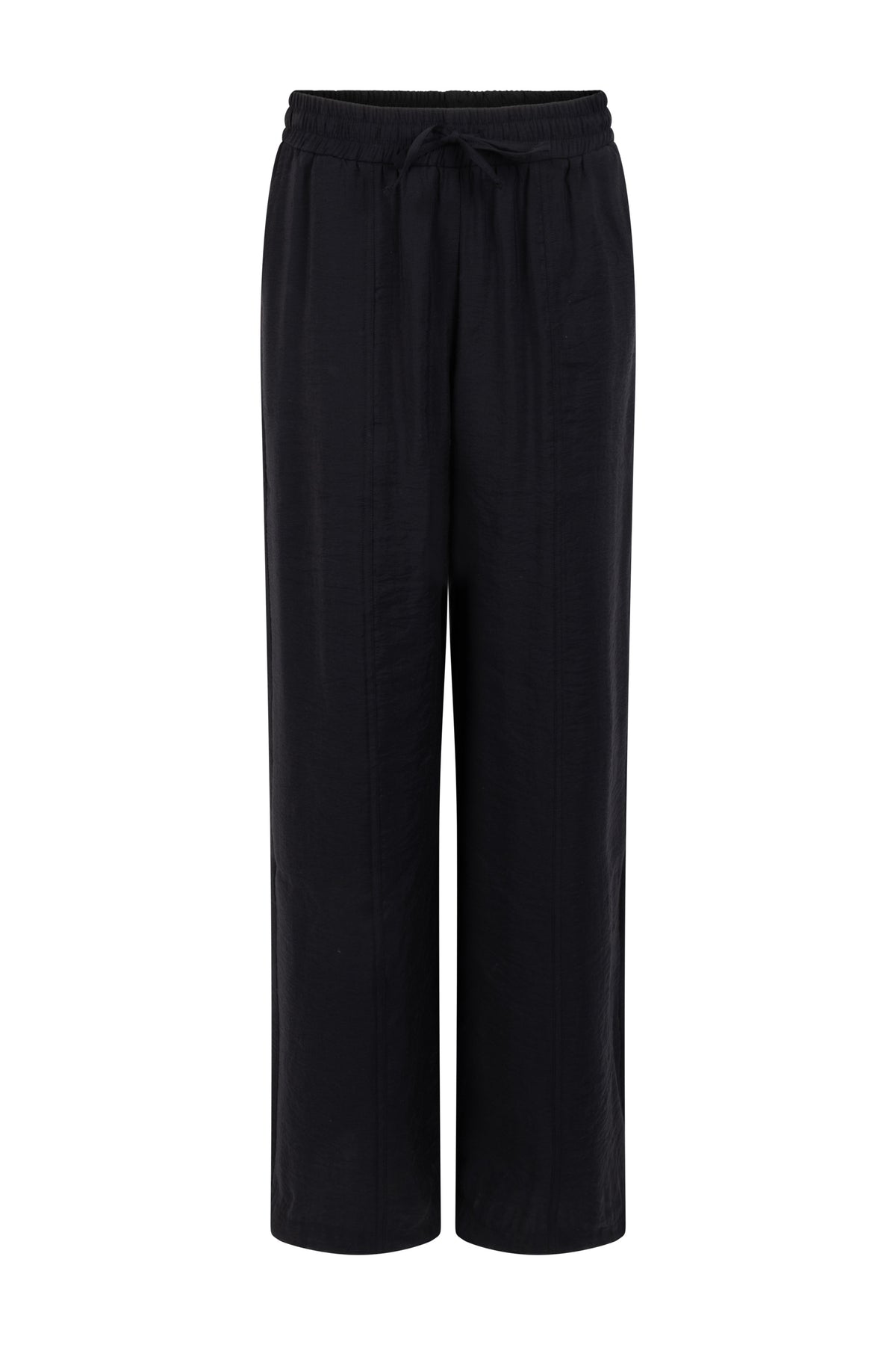 Zoso Chloe zwarte broek met rechte pasvorm en elastische tailleband, geschikt voor casual en comfortabele stijl.