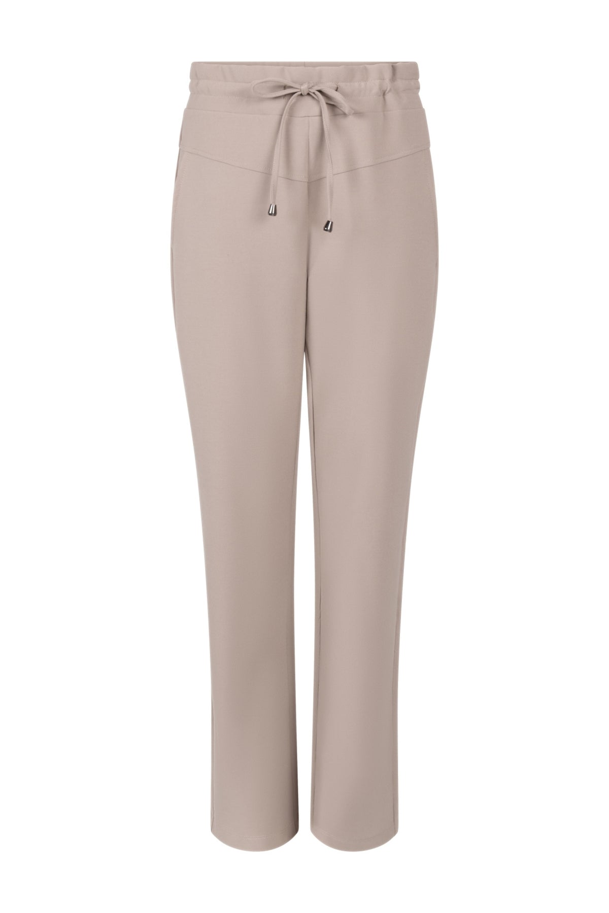 Taupe Zoso Joyce broek met rechte snit en elastische taille, geschikt voor casual en stijlvolle outfits.