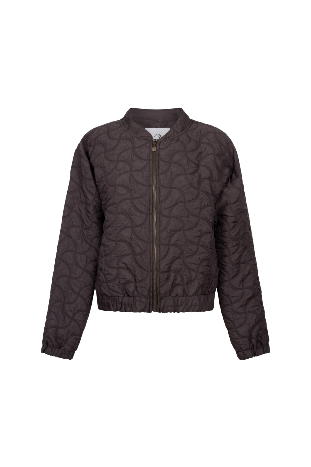 Zoso Sylvie Espresso jacket in donkerbruin met rits en kraag, getoond op model