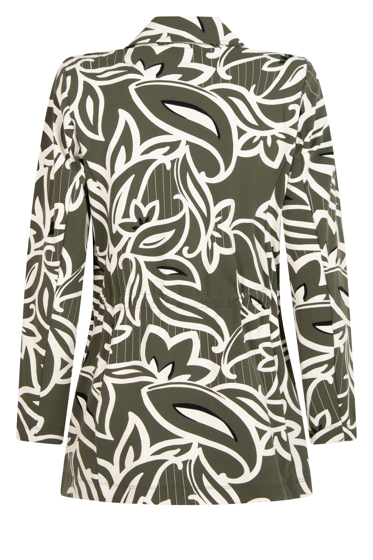 Zoso Travel blazer Charly army ivoor, lichtgewicht en stijlvol, gedragen door een persoon in een moderne interieur setting.
