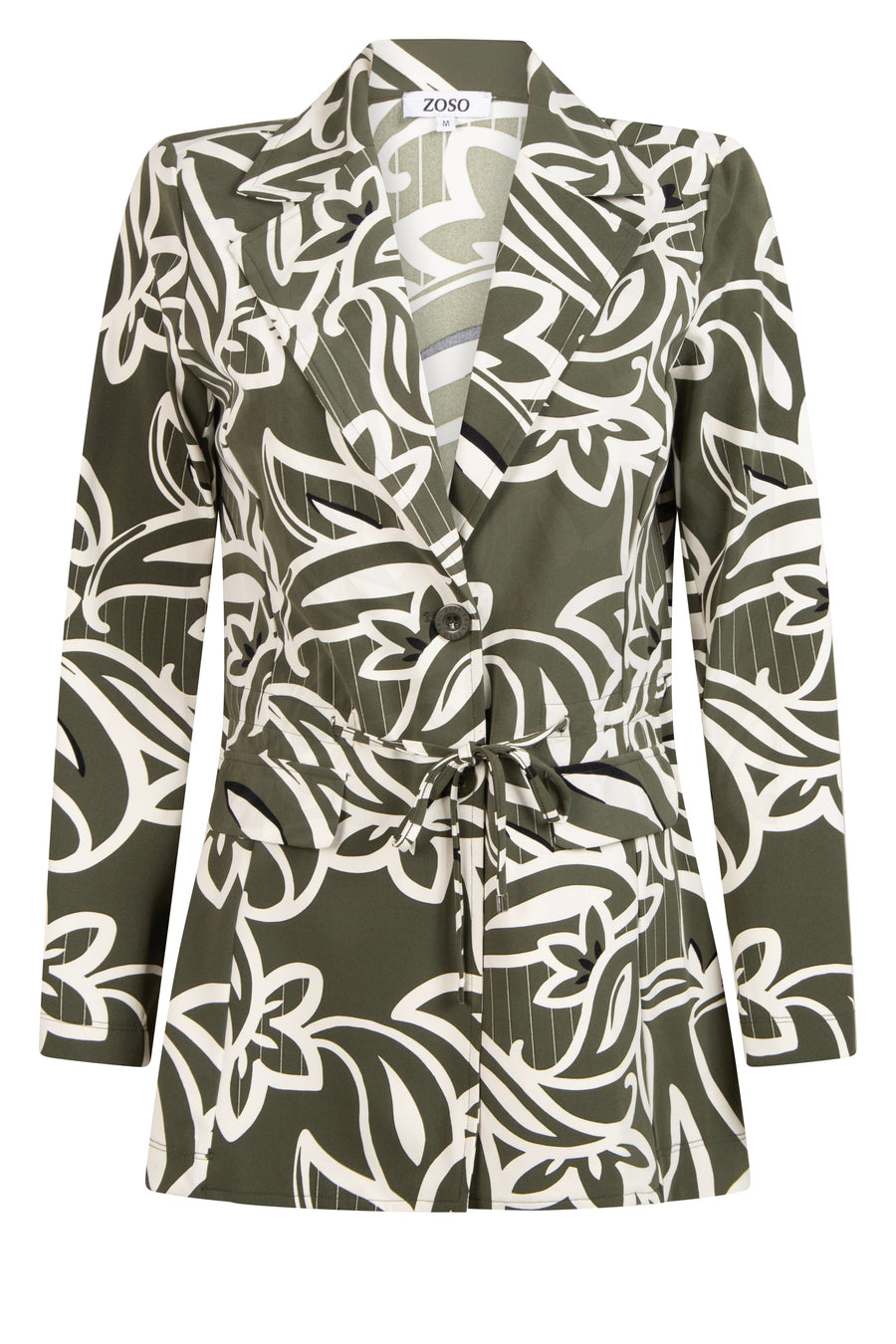 Zoso Travel blazer Charly Army Ivory, lichtgewicht en stijlvolle jas voor reizen, zichtbaar in de afbeelding.
