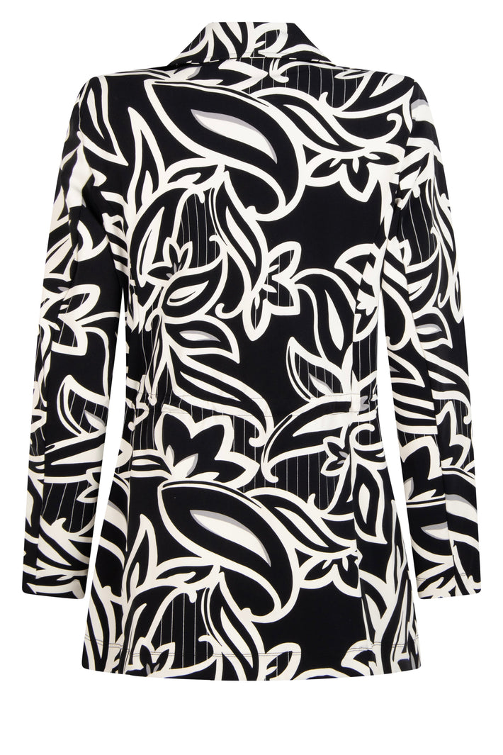 Zoso Travel blazer Charly in zwart en ivoor, getailleerd model met knopen en stijlvolle uitstraling, geschikt voor reizen en casual gedragen.