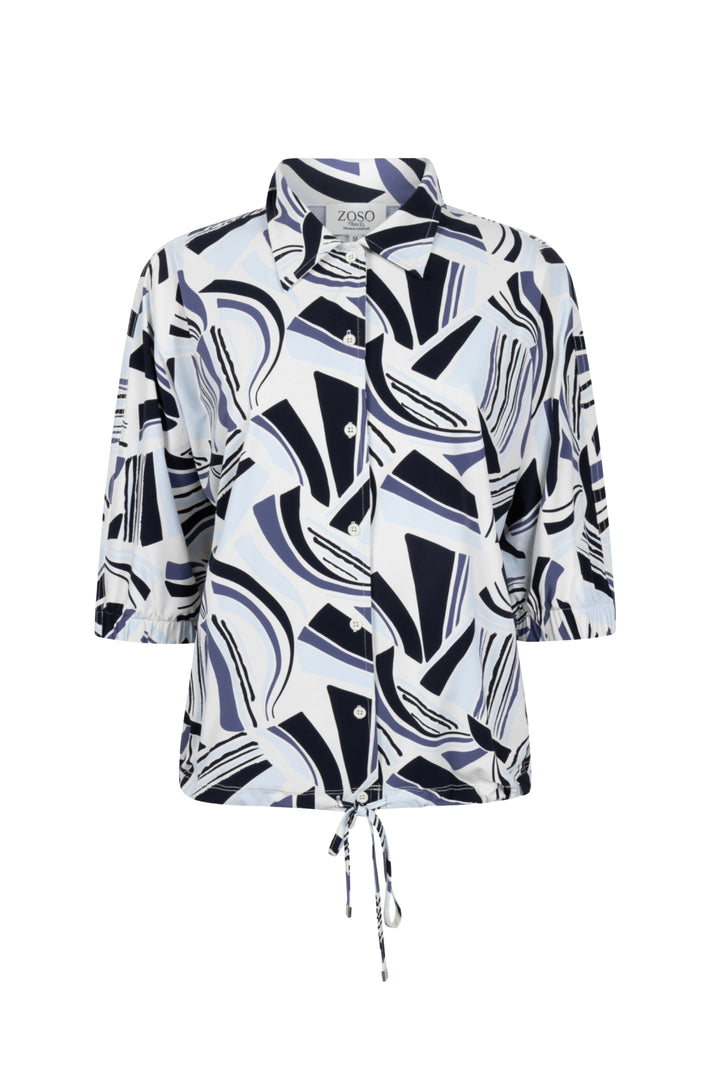 Zoso Travel Blouse Glenny in nachtblauw, korte mouwen en lichte stof, ideaal voor reizen en casual dragen.