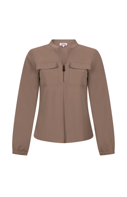 Zoso Travel Blouse Naomi Mocha 254 Stretchshop.nl
