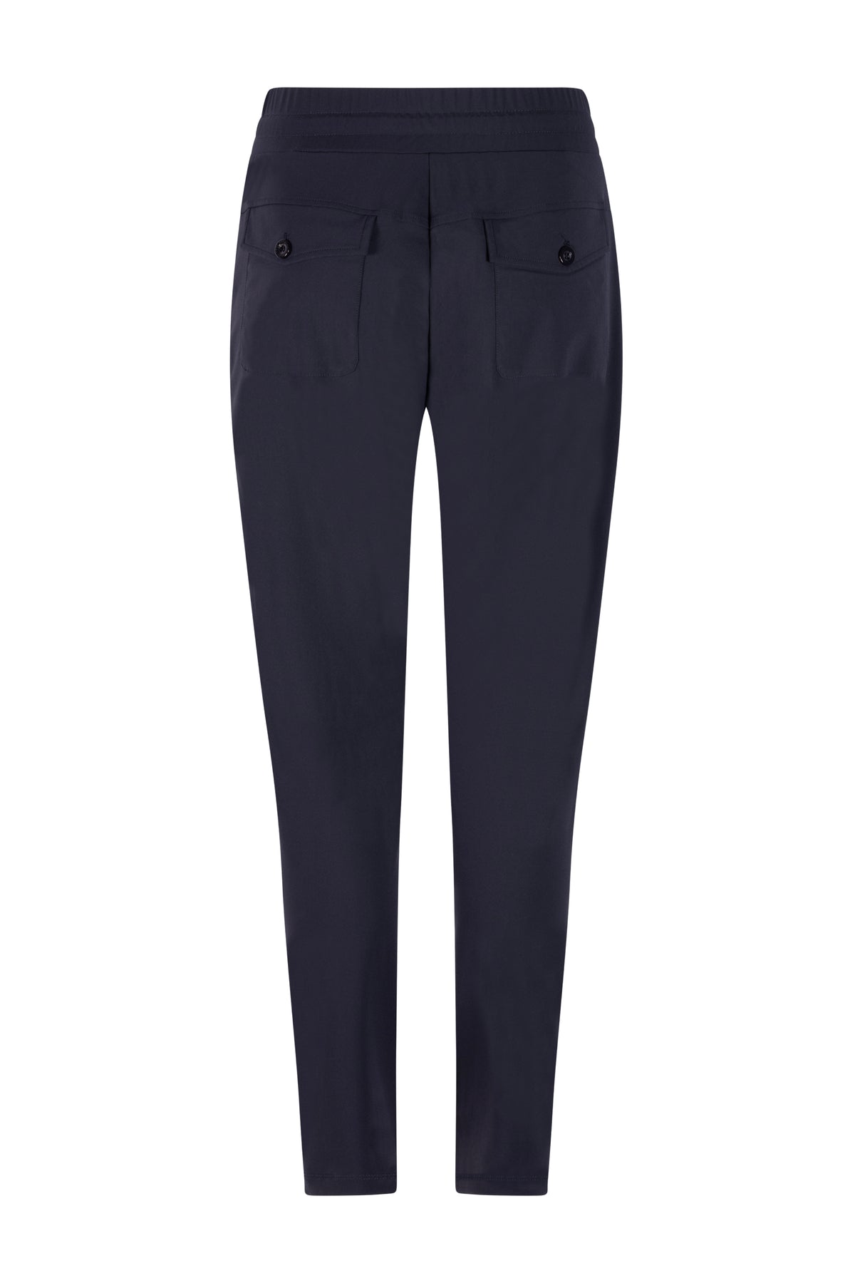 Zoso Amber Navy reisbroek, comfortabele pasvorm met tailleband en zakken, gemaakt van lichte, ademende stof.
