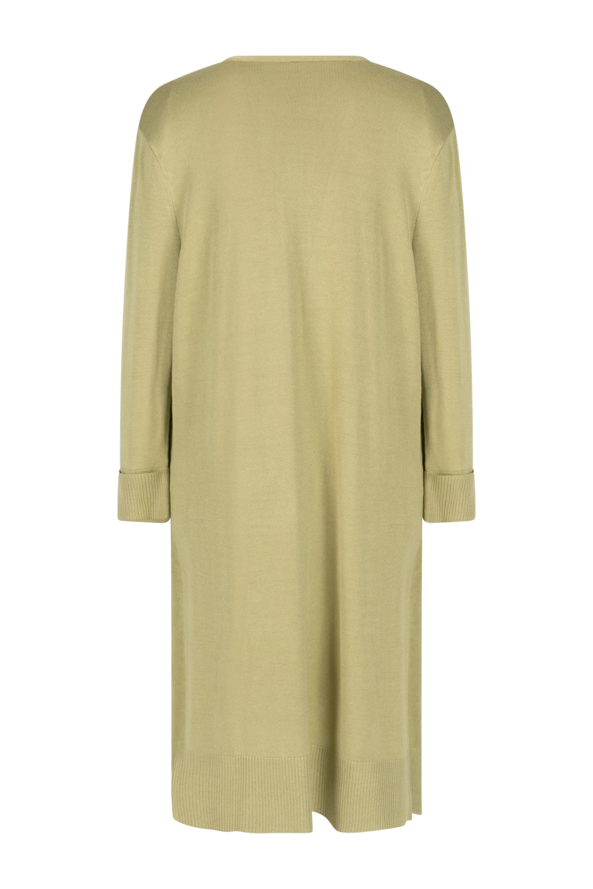 Groene Zoso Victoria vest 252 met lange mouwen en zachte stof, gedragen door een model.