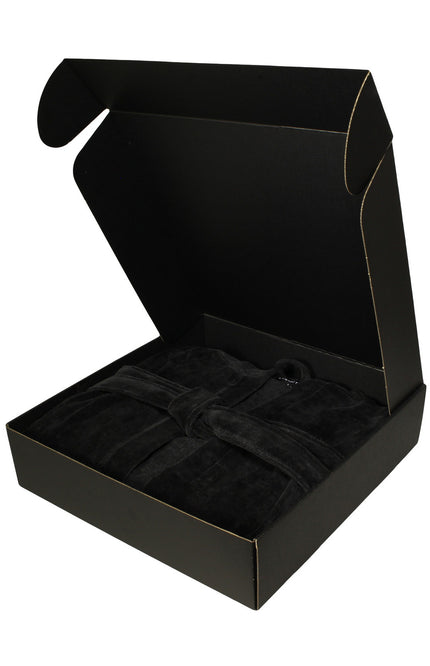 Stretch Luxe badjas zwart giftbox Stretchshop.nl
