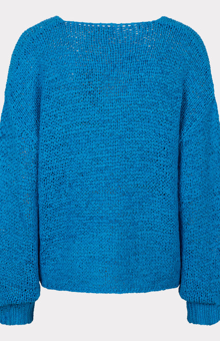 EsQualo Sweater v/neck tape yarn blue 18010 Stretchshop.nl