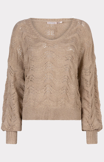 EsQualo Sweater ajour knit gold 18005 Stretchshop.nl