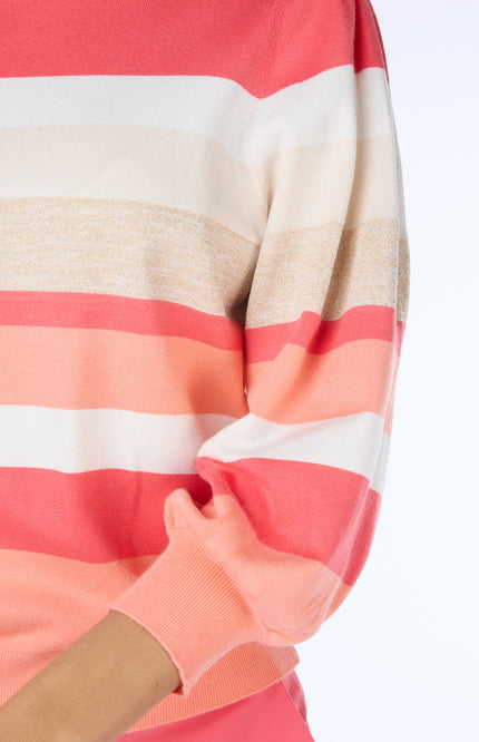 EsQualo Sweater stripes strawberry 07024 Stretchshop.nl